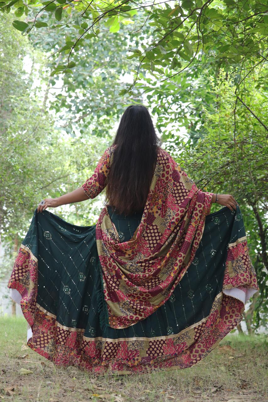 Royal Ethnic Patchwork Rayon Gown with Dupatta