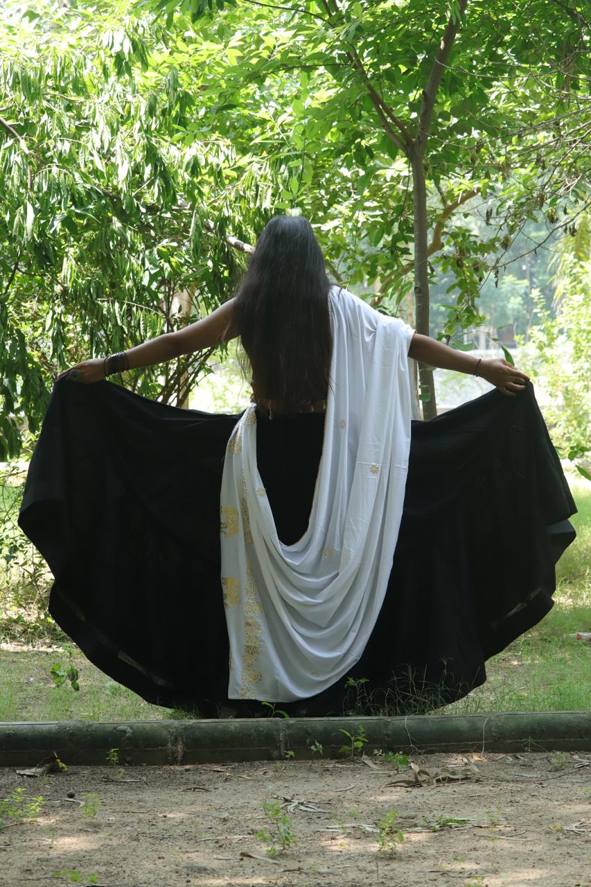 Regal Black & White Elephant Motif Lehenga Set