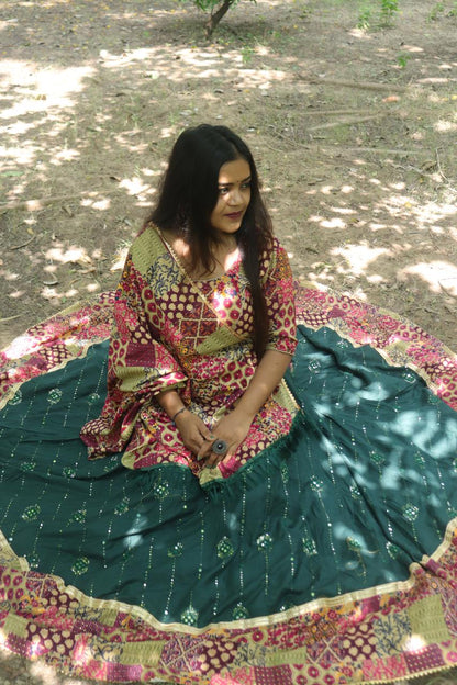 Royal Ethnic Patchwork Rayon Gown with Dupatta