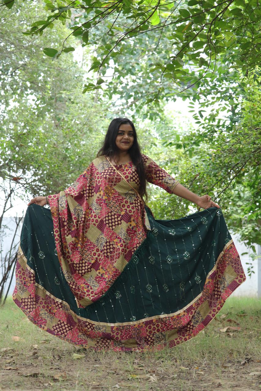 Royal Ethnic Patchwork Rayon Gown with Dupatta