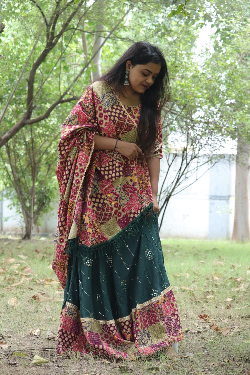 Royal Ethnic Patchwork Rayon Gown with Dupatta