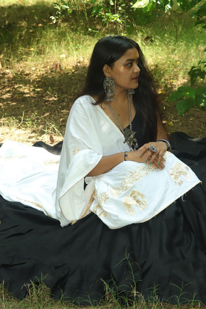 Regal Black & White Elephant Motif Lehenga Set