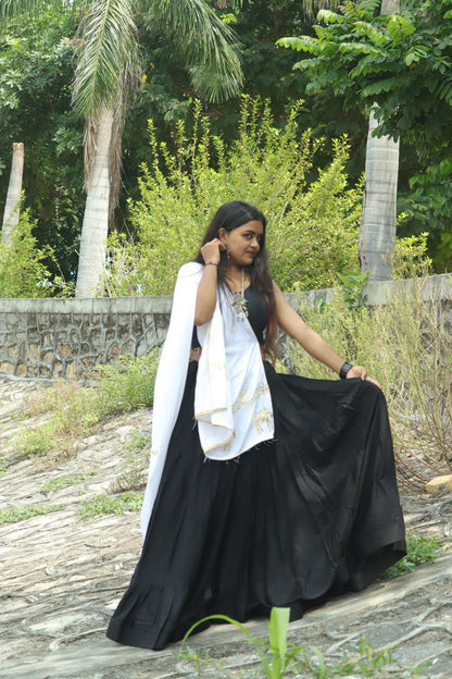 Regal Black & White Elephant Motif Lehenga Set