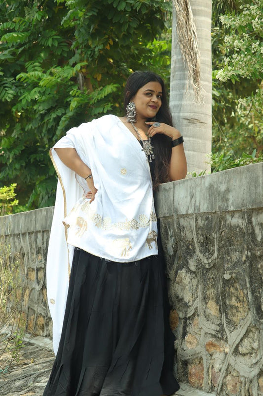 Regal Black & White Elephant Motif Lehenga Set