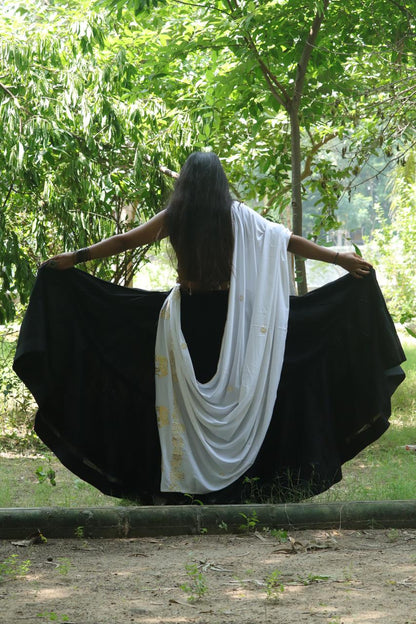 Regal Black & White Elephant Motif Lehenga Set