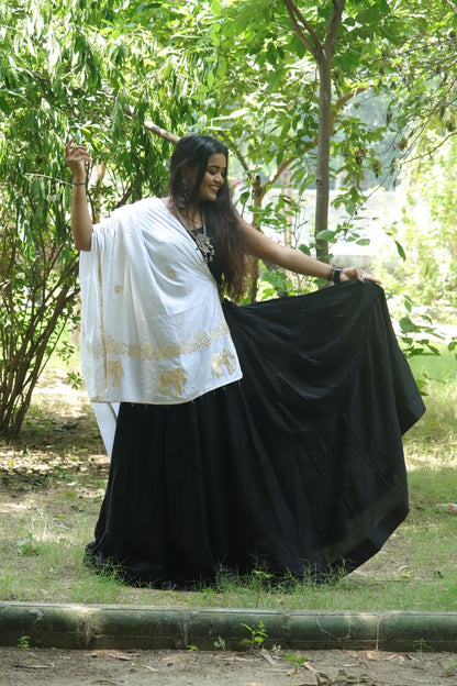 Regal Black & White Elephant Motif Lehenga Set
