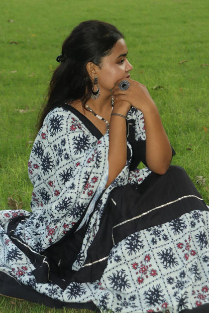 Printed Lehenga Choli with Dupatta - Black & White